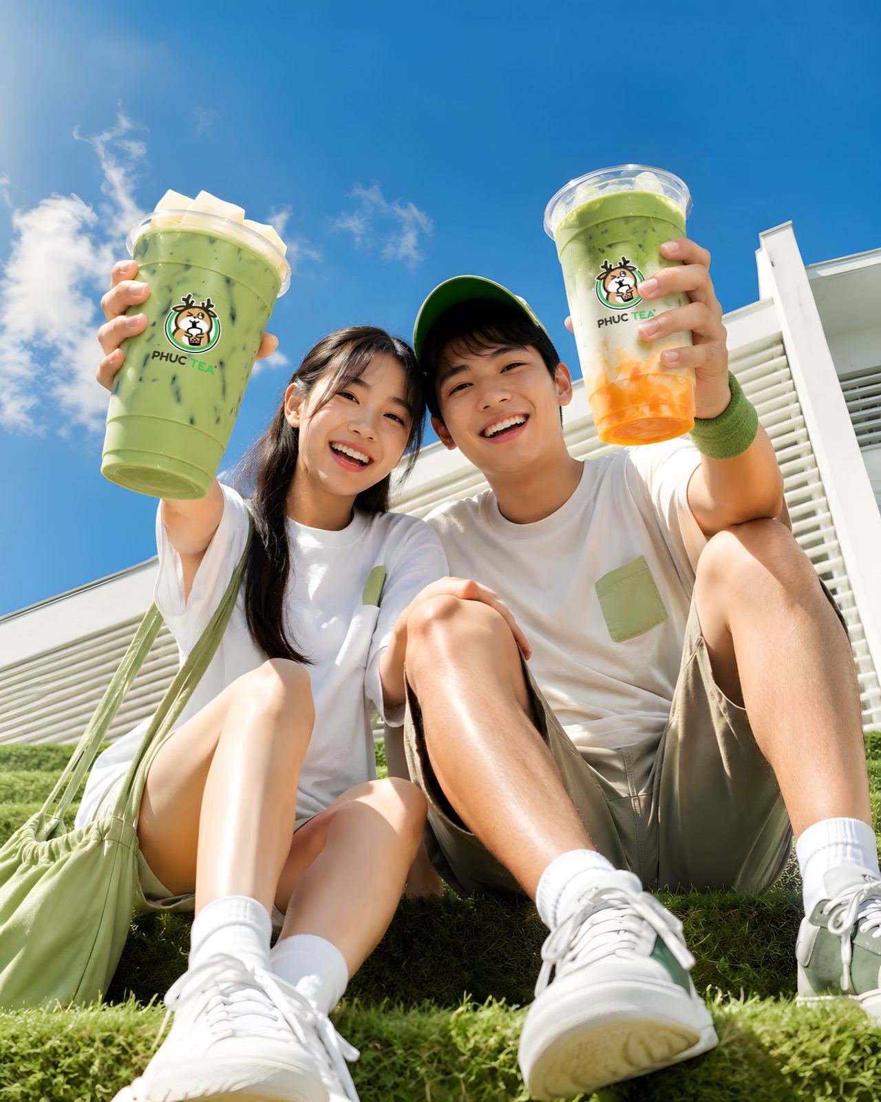 Đôi bạn trẻ nâng ly Phúc Tea