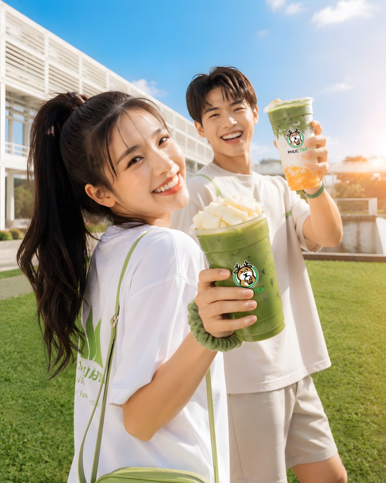 Cặp đôi khoe ly matcha kem Phúc Tea