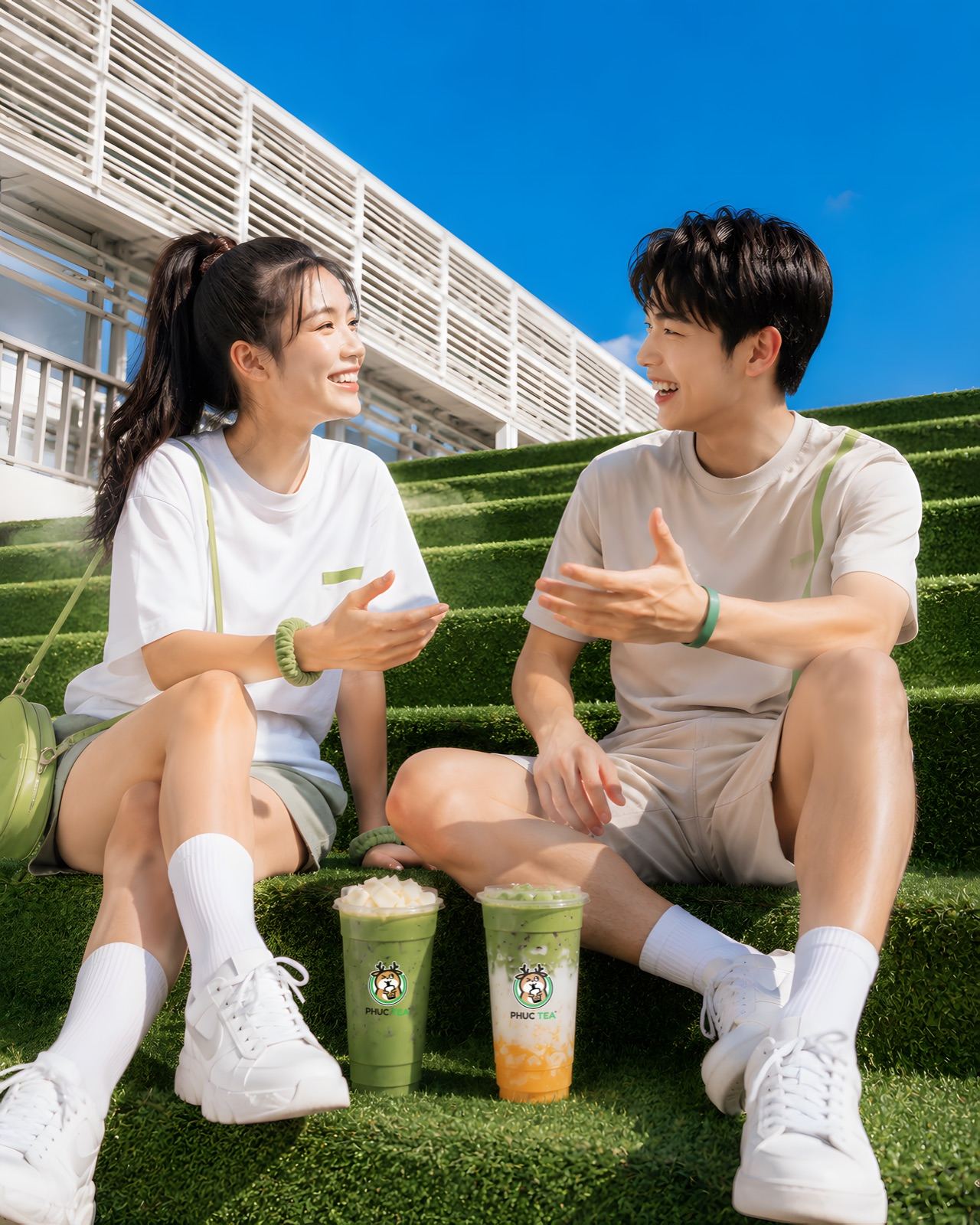 Đôi bạn trò chuyện bên ly Phúc Tea